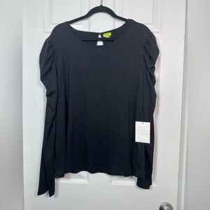 Stella & Dot Black Long Sleeve Top With Shoulder Ruching